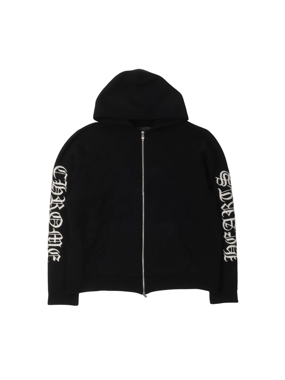 Chrome Hearts Black Zip-Up Hoodie with White Sleeve Script